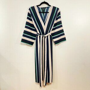 Like New French Connection Striped Kimono Belted Midi Dress Navy Beige S